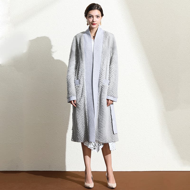 梅格妮貂皮大衣女整貂v领水貂皮草外套2021新款三色貂皮长款大衣