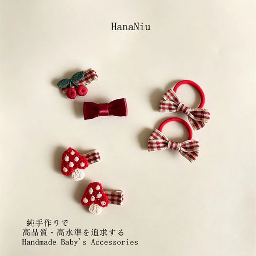 儿童包布发夹樱桃格子蝴蝶结发饰