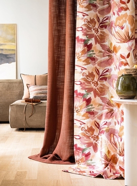 casamance意大利原装进口面料现代轻奢棉亚麻布花朵绣客卧室窗帘