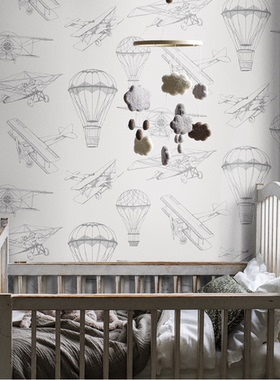 瑞典原装进口borastapeter墙纸现代简约男孩房间飞机热气球背景墙