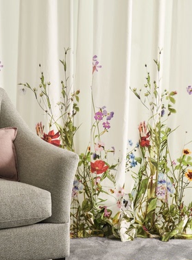 德国原装进口JAB窗帘面料现代简约淡蓝色花卉印花图案客卧室J8029