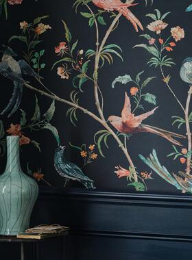 英国ROMO原装进口墙纸法式轻奢热带花鸟动物客厅沙发背景墙Pluma