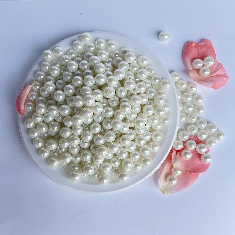 高亮有孔仿珍珠3-14MM纯白米白色ABS填充装饰服装辅料散珠diy配件
