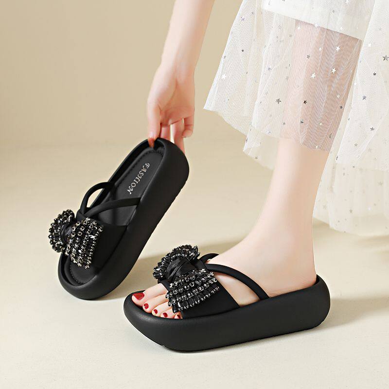 鞋坡跟拖鞋女新款厚底一字拖夏季外穿轻便软底妈妈凉拖鞋