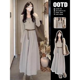 连衣裙子女装 2025新款 长袖 格法式 初早秋气质高级感长裙 秋季