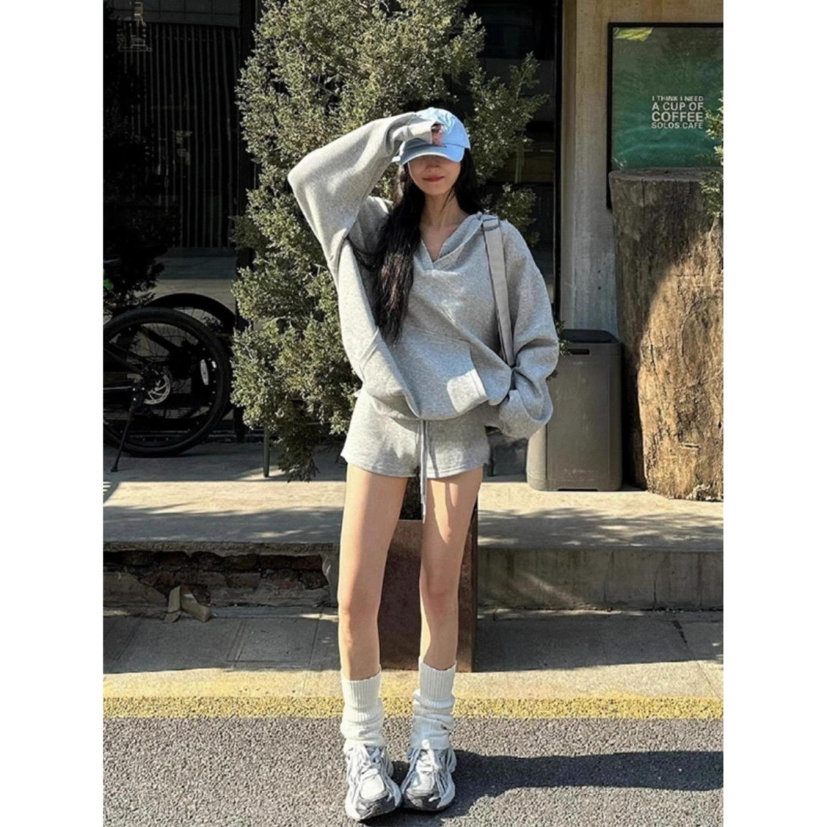 休闲套装女春秋美式复古宽松V领慵懒风连帽长袖卫衣短裤两件套潮,女装/女士精品,时尚套装,淘宝优惠券,粉丝福利购,淘宝优惠卷