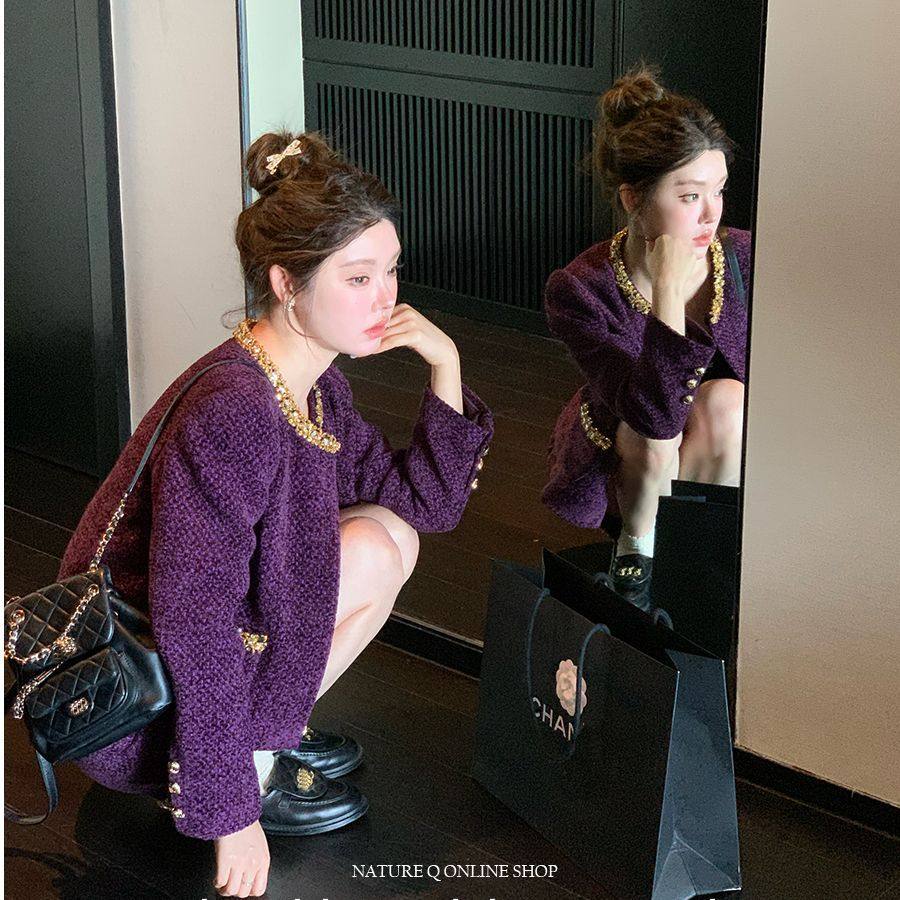 2026年秋千金紫色小香风套装裙女高级感短外套气质名媛两件套,女装/女士精品,时尚套装,淘宝优惠券,粉丝福利购,淘宝优惠卷