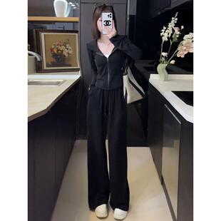 大码春秋季时尚洋气高级感显瘦两件套女连帽卫衣休闲运动套装胖mm