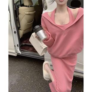 秋季新款洋气减龄显瘦套装女大码卫衣遮肉两件套连衣裙子胖MM女装