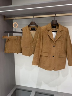 外套马甲背心短裙三件套女 麂皮绒西装 十三行2025秋季 韩系宽松阔版