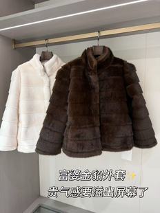 十三行2025冬季 韩系气质富贵千金立领防真皮毛一体金貂皮草外套