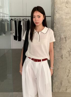 6UP春夏韩系极简翻领毛衣广州十三行新款上衣休闲针织衫女60387
