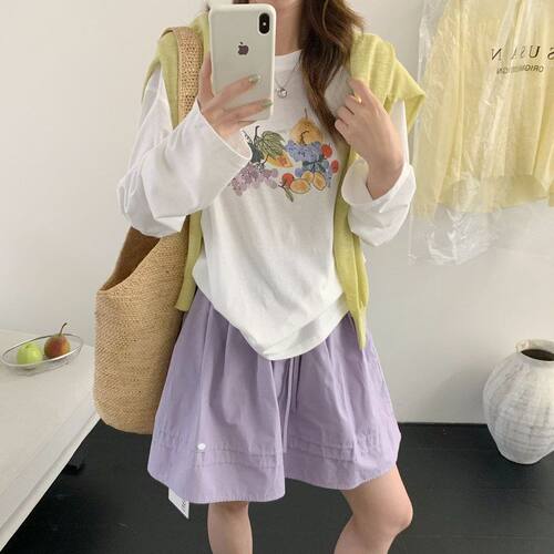 SUSAN 2026新款夏日清凉感水果印花防晒长袖罩衫宽松T恤上衣T7065