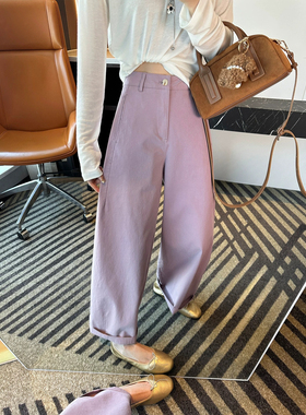 CUVVI-2026年春款韩版时尚小个子九分直筒高腰百搭休闲裤2620010