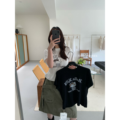 奶思家NICE STUDIO-秋上新hellokitty印花圆领百搭短袖T恤女R1089