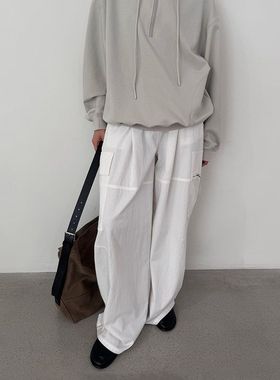 EVERTRUE 休闲裤女秋季新款韩版高腰直筒工装纯色宽松长裤93526