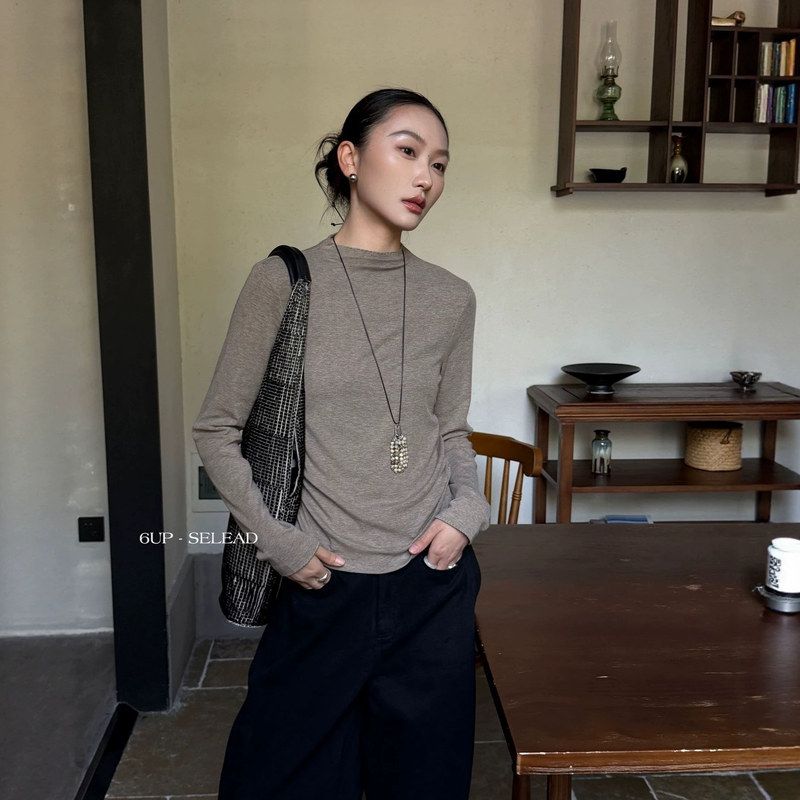 6UP 韩系半高领打底衫女2026秋季新款通勤休闲显瘦上衣61182