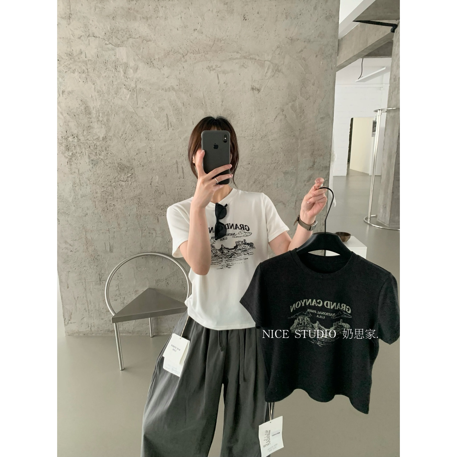 奶思家NICE STUDIO-秋上新复古印花正肩短袖T恤(单卖T恤)W65007