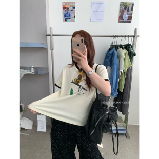 T恤L8815 2026夏上新撞色领小狗印花史努比短袖 奶思家NICE STUDIO