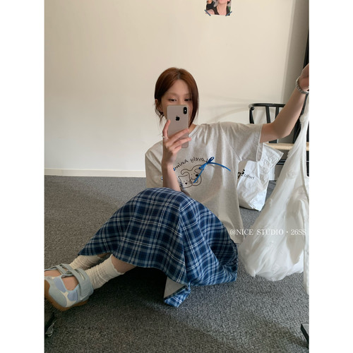 奶思家NICE STUDIO-2026春上新韩系蝴蝶结小猫百搭短袖T恤w63812