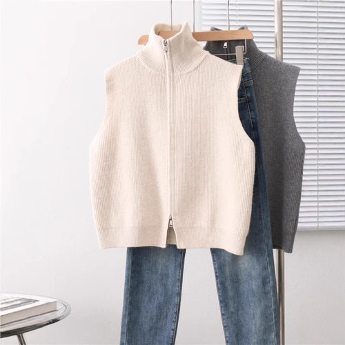 复古立领坎肩针织马甲女秋冬新款