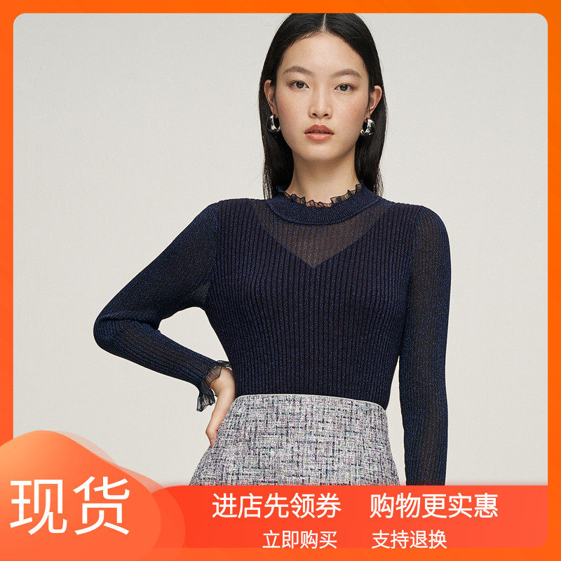 2025春夏长袖黑色针织衫女立领毛衣 KZ01423W0