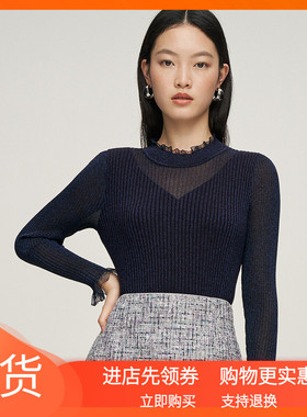 2025春夏长袖黑色针织衫女立领毛衣 KZ01423W0