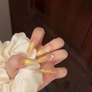 纯手工穿戴甲爆闪冰透鎏金猫眼人间富贵花显白可拆卸长款美甲贴片