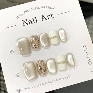 穿戴甲纯手工穿戴甲爆闪琥珀猫眼玫瑰冰透香槟秋冬星河短款美甲