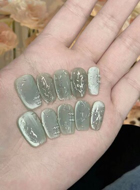 婉青丝国风翡翠绿猫显白穿戴甲