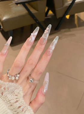 黛瑞森甜美粉色猫眼碎钻穿戴甲