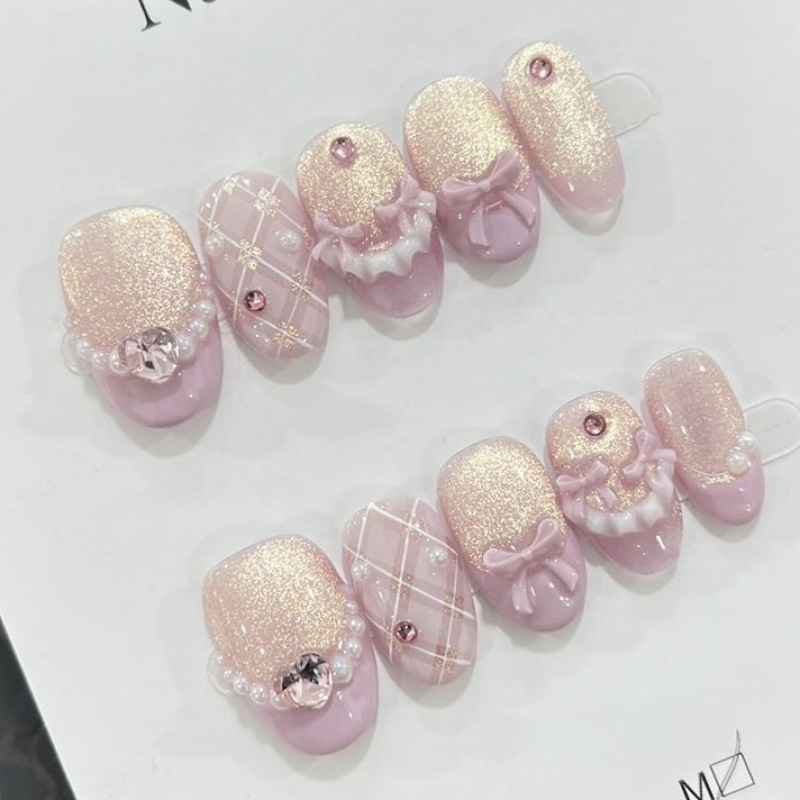 法式短椭圆新款蝴蝶结穿戴甲