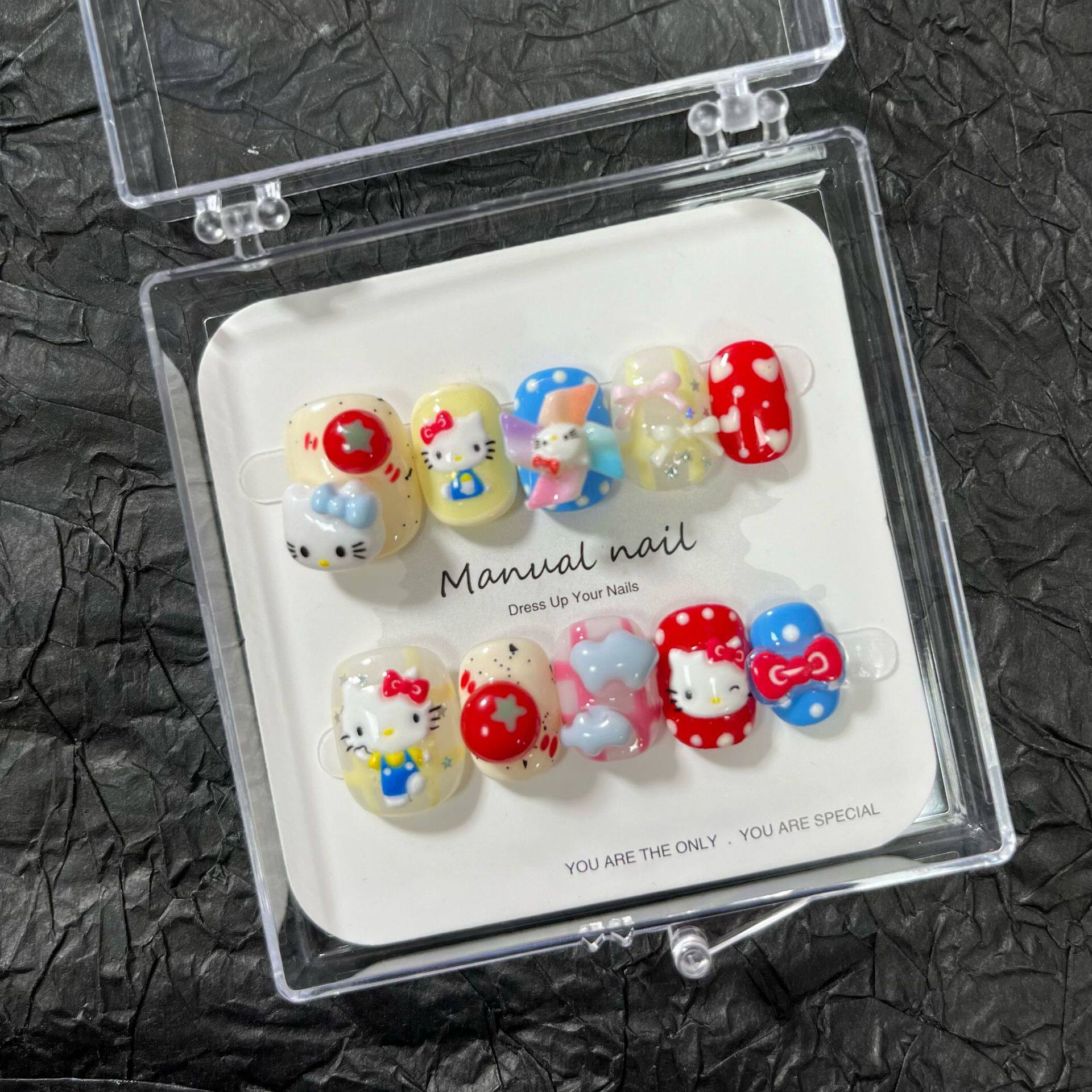 饰品会转新款软妹多巴胺纯手工穿戴甲甜美可爱显白HelloKitty风车