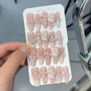 温柔超闪 模具小兔小碎花手工蝴蝶结甜美可爱俏皮春夏穿戴甲法式