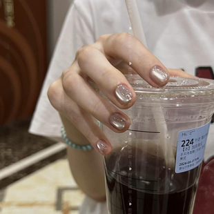 纯手工穿戴甲冰晶纯色玻璃珠猫眼灰色系豆豆甲美甲贴片显白高级感