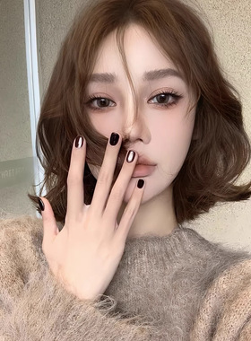 2026新款黑色猫眼拼色光泽美甲棕黑琥珀高级感穿戴甲甲片显贵短款