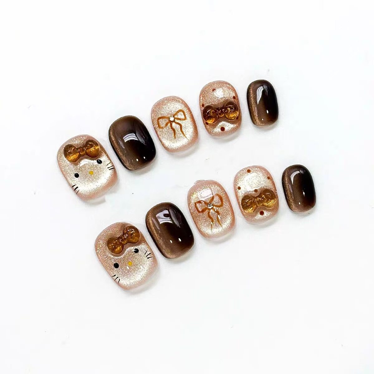 焦糖色可爱甜美kt猫穿戴甲甜酷少女心短款显白可拆卸爆闪猫眼美甲,彩妆/香水/美妆工具,穿戴甲/甲片,淘宝优惠券,粉丝福利购,淘宝优惠卷