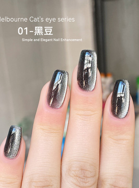 绿色墨尔本晶石猫眼指甲油胶2024网红流行冰透超闪黑灰色琉璃美甲