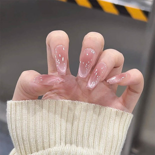 腮红美甲温柔冰透纯手工美甲穿戴甲显白可拆卸 春夏桃汁猫眼法式