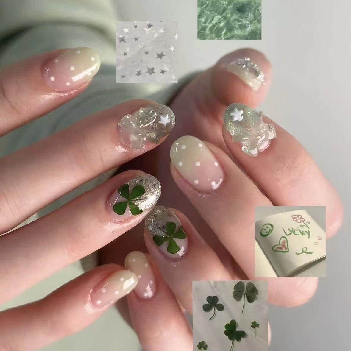 渐变清透薄荷绿蝴蝶结四叶草奶油风可爱短款显白猫眼可拆卸穿戴甲,彩妆/香水/美妆工具,穿戴甲/甲片,淘宝优惠券,粉丝福利购,淘宝优惠卷