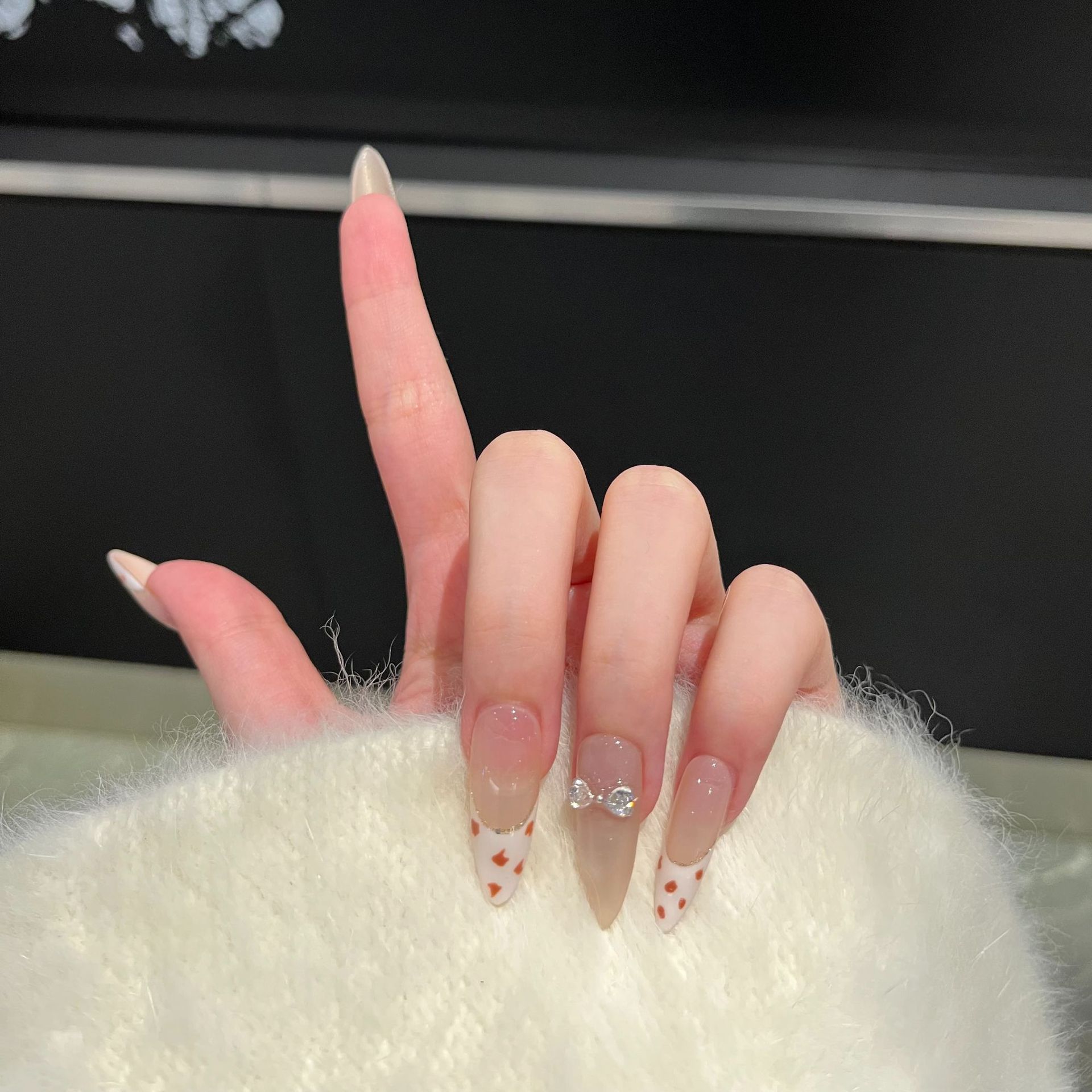 猫眼法式粉晶甜酷粉豹纹美甲甜美