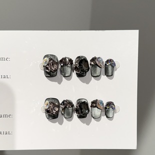 黑色闪粉钻石穿戴甲短款奢华显白纯手工美甲甲片高级精致轻奢裸色