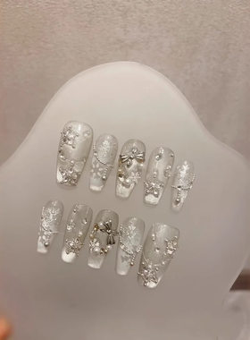 纯手工雪花颂歌穿戴甲ins风婚甲