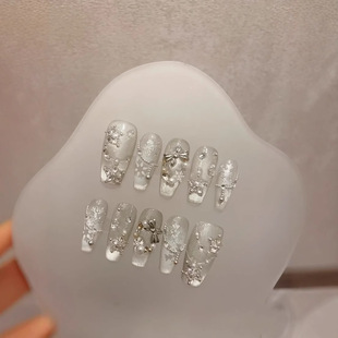 美甲贴片气质仿珍珠蝴蝶结 白雪颂歌纯手工穿戴甲雪花圣诞秋冬季