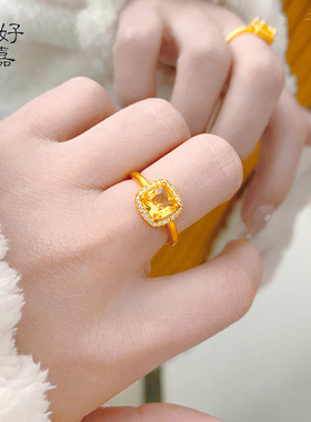 2025款复古黄钻大方糖戒指女高级感开口可调节指环大气铜镀金指环