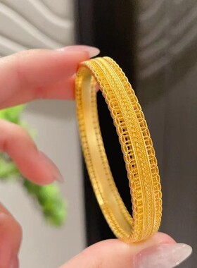 腰缠万贯沙金手镯女士时尚黄金色麦穗花边设计气质手环送女友礼物