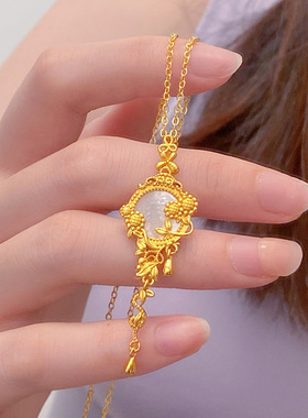 沙金流苏向日葵贝母珠项链黄金色轻奢法式女款高级感百搭锁骨链