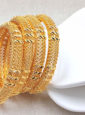 2025新款女款合金镀沙金手镯迪拜新娘印度轻奢风婚礼沙金手环饰品