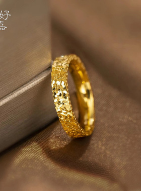 2025爆闪碎金碎碎冰戒指铜镀金沙金首饰个性百搭轻奢简约女士指环