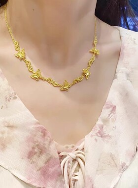小红书同款设计感繁花蝴蝶项链沙金花丝镂空蝴蝶套链项链货源